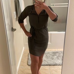Army green dress 3/4 sheer button sleeves. XXS